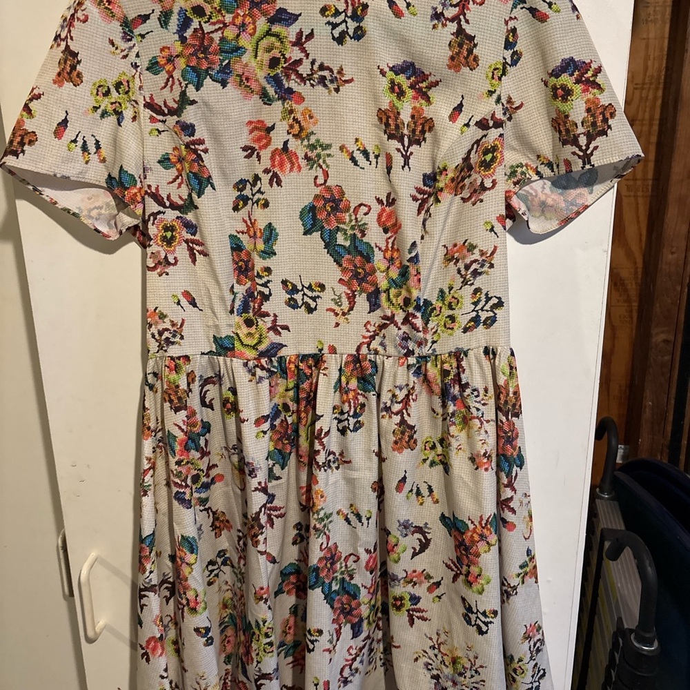 Topshop Floral Print Fit & Flare Dress Short Sleeve Skater Babydoll Size US 10